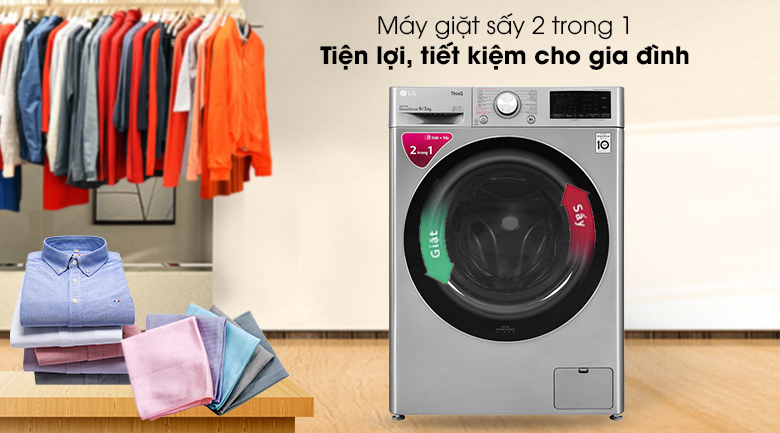 Máy giặt sấy LG Inverter 9 kg FV1409G4V - Máy giặt sấy 2 trong 1