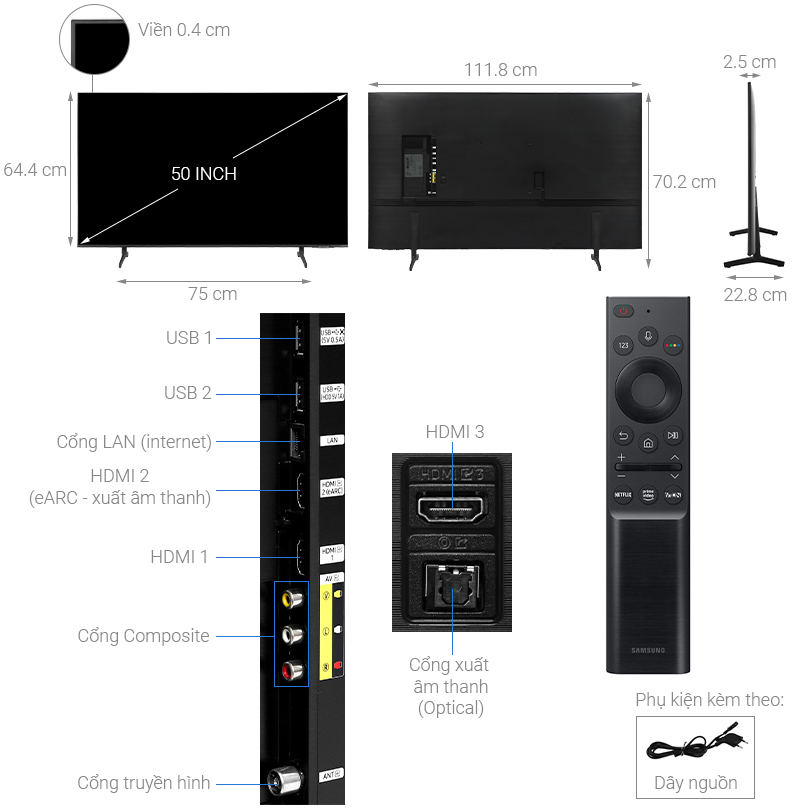 Smart Tivi Samsung 4K Crystal UHD 50 inch UA50AU8100