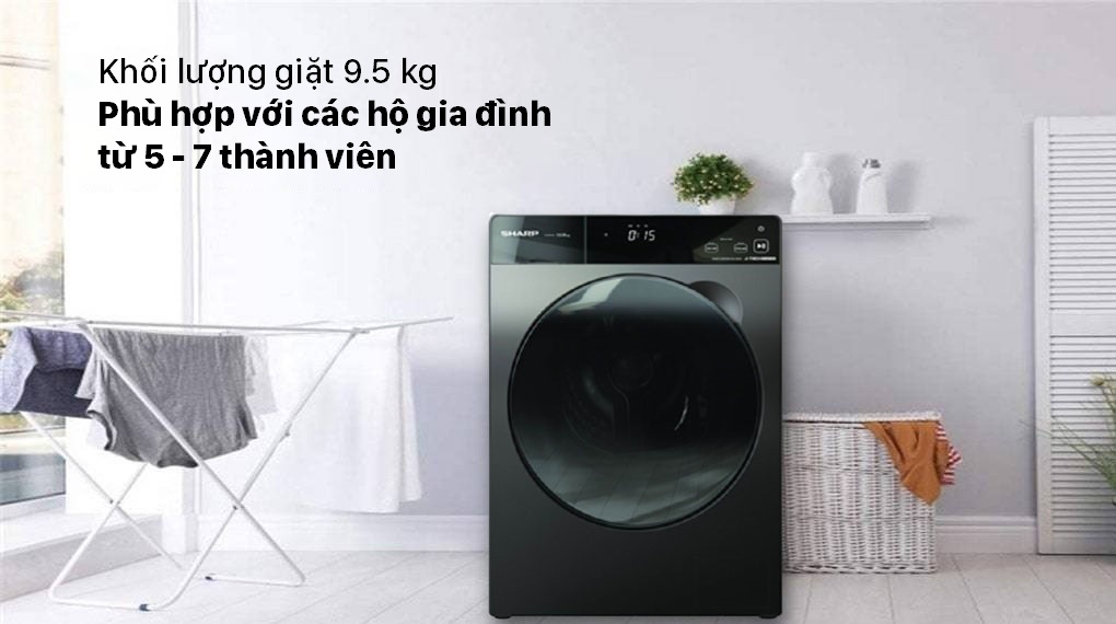 Máy giặt Sharp Inverter 9.5 Kg ES-FK954SV-G - Khối lượng giặt 9.5 Kg