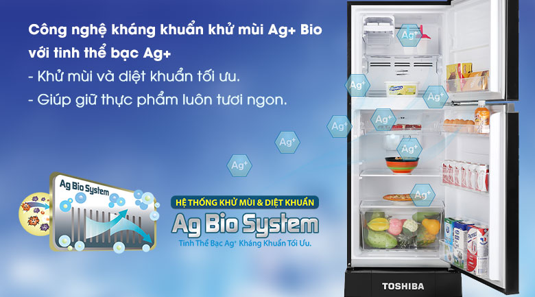 Tủ lạnh Toshiba Inverter 194 lít GR-A25VM(UKG1) -Loại bỏ mùi hôi, kháng khuẩn tối ưu cùng công nghệ tinh thể bạc Ag+ Bio